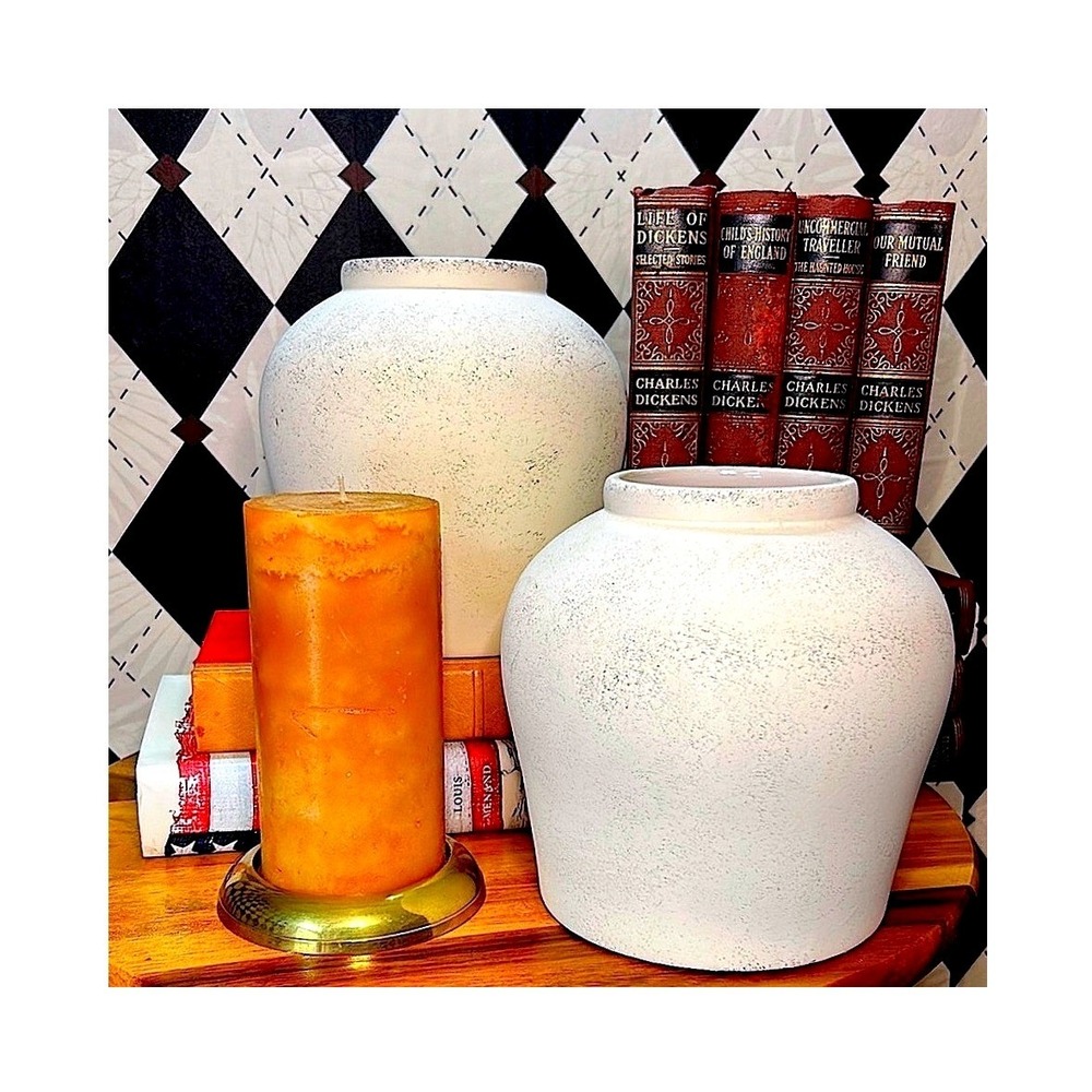 Rustic Artisan Ceramic Vase Pair – Textured White Sculptural Decor